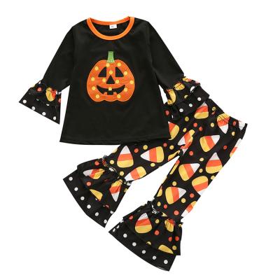 China 2021 Boutique Washable Breathable Eco-friendly Wholesale Outfits Girls Set Thanksgiving Apparel Pumpkin Halloween Clothes for sale