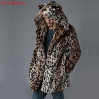 China 2021 New Breathable Hooded Leopard Print Faux Fur Jacket Men Loose And Jackets 2021 Plus Size Men's Jacket Warm Stylish Winter Man for sale