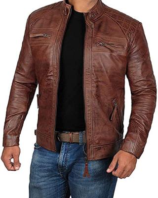 China Viable Men's Leather Jacket For Biker Distressed Genuine Lambskin High Quality Material - Wholesale Price for sale