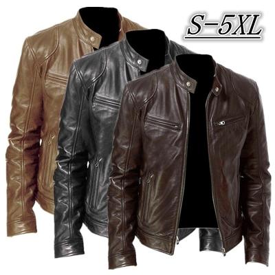 China Gentleman's Business PU Leather Jacket Men's Sustainable Stand Collar Slim Warm Collar Leather Jacket for sale