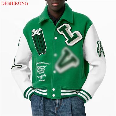 China Sleeve Chain Chenille Embroidery Bomber Flight Baseball Vintage Letterman QUICK DRY Custom Leather Jacket For Men for sale