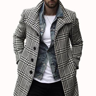 China Men's Mid Long Ditch Pea Coat Of Notch Lapel Plaid Casual Single Breasted Breathable for sale