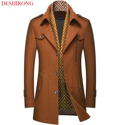 China Wholesale Men's Long Winter Coat Wool Cloth Coat Anorak Jacket Collar Large Size Straight Wool Scarf Breathable Middle Length for sale