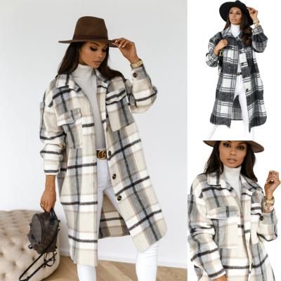 China Autumn And Winter Button Lapels Breathable Ditch Coats For Women Ladies Plaid Casual Warm Coats For Women Long Plaid Coat Women for sale