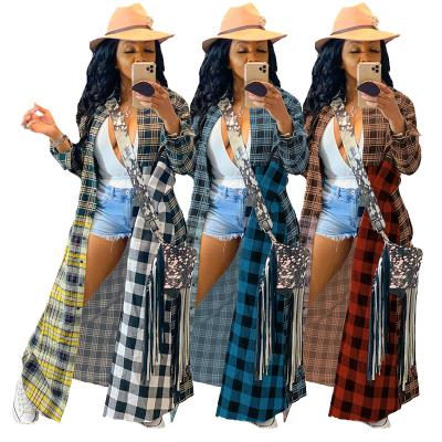 China Fashion Breathable Women Coats Long High Street Lapel Women's Coats Quilting Plaid Plus Size Women's Coats for sale