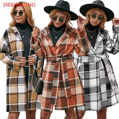 China 2021 wholesale coats QUICK DRY women winter and Autumn Hooded Plaid Wool Coats loose and casual plaid jacket women for sale