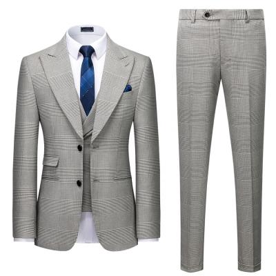 China Single Breasted Plaid Men Anti-wrinkle Light Gray Formal Wedding Suits 2021 3 Piece Business for sale