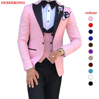 China 2021 Breathable Hot Sale Pink Wedding Groom Party Men Suit Vest Mens Three Piece Crossed Custom Suits Mens Suits for sale