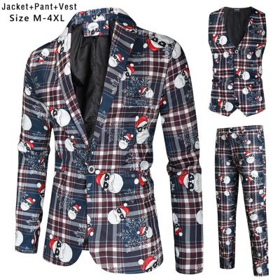 China New Autumn And Winter Fashion Christmas Breathable Printed Suit 3D Invest Casual Men's Suit Lapel Santa Men Three Piece Suit for sale