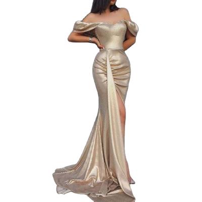 China New Women's Slim Night Dress Slit Party Dress Anti-static Strapless Gold Wedding Dress Wedding Dress for sale