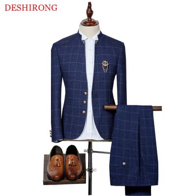 China Breathable High Quality Slim Plaid Coat Three Button Men Wear Suits Men's Collar Tunic Mens Wear Suit-Two-Piece Comic Suit for sale