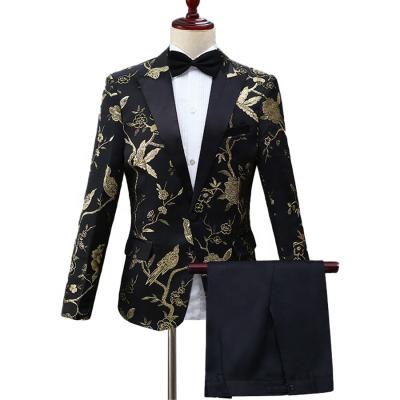 China Breathable Large Size Black Master Of Ceremonies Costume Choir Performance Suit Men Slim Pattern Mens Suit for sale