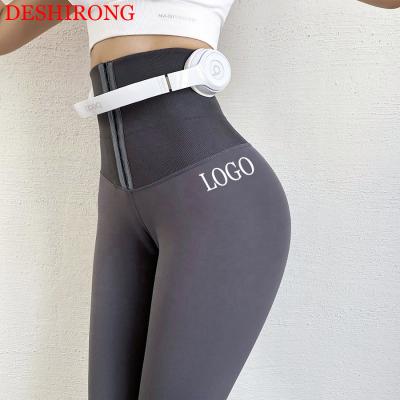 China New Lady Yoga Pants Breathable Waist Yoga Leggings Three-Breasted Buckle Corset Pants Hip Lift High Waisted Seamless Yoga Pants for sale