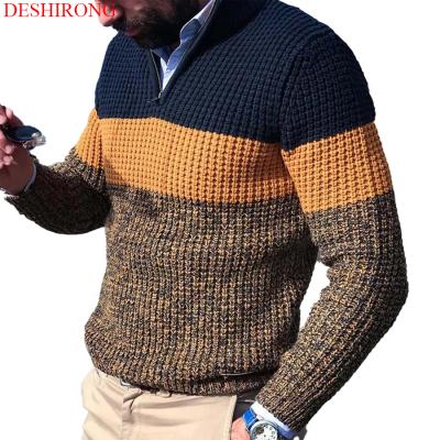 China Elasticity Casual Men's Winter Plus Size Striped Men's Sweater Knitting Zipper Sweater Anti-wrinkle Men's Sweater for sale