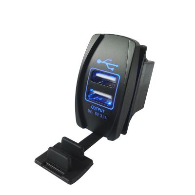 China Car Bus Boat Rocker Switch Marine Marine Model Bus Dual USB 3.1A Car Charger Socket Outlet With LED Light for sale