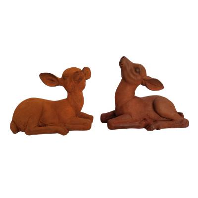 China High Quality Traditional Cast Iron Statue Small Size Rust Color Animal Male Deer For Home And Garden Decoration for sale