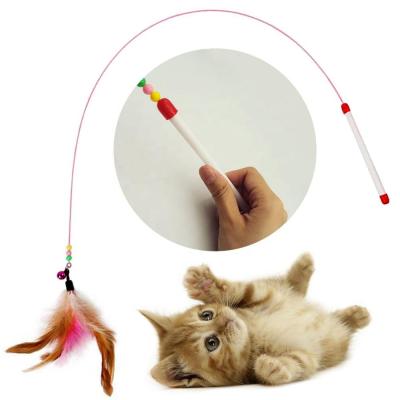 China Kitten Cat Pet Toy Wire Chaser Magic Wand Enigma Viable Feather with Bell Beads Cat Feather Interactive Toy for sale