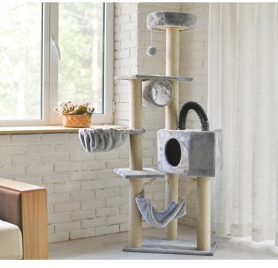 China Sustainable Cat Tree Tower with Scratching Posts Cat Hammock Cat Scratcher Tree for sale