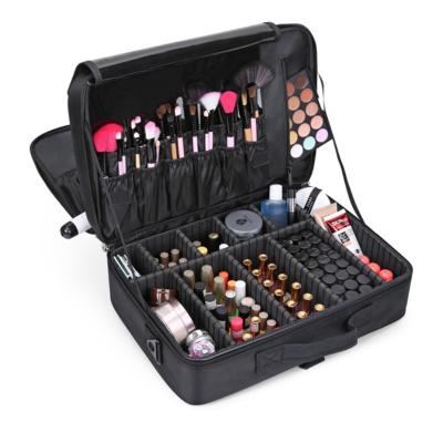 China Makeup Train Case Waterproof Makeup Brush Holder With Divider Adjustable Travel Cosmetic Case for sale