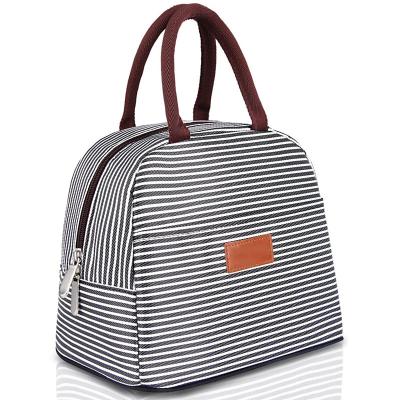 China 600d Oxford Stripe Cooler Picnic Food Lunch Box Bag Girls Ladies Insulated Lunch Bag For Kids for sale