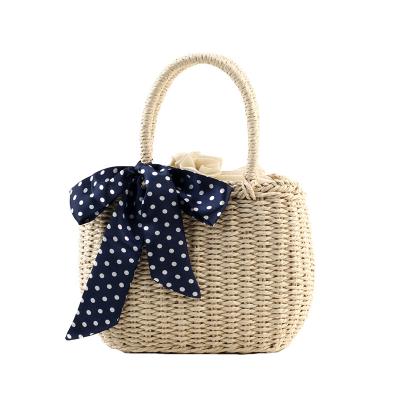 China Preppy Bowknot Ladies Style Handmade Promotional Straw Tote Beach Bags Handbags Women 2019 for sale