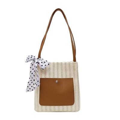 China Preppy Style Bowknot Large Capacity Straw Tote Bag Promotional Shoulder Bag For Women 2019 for sale