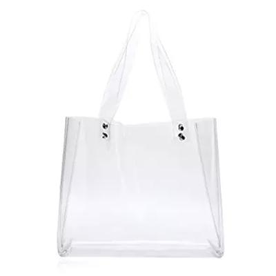 China Wholesale Recyclable Custom Printed Transparent Travel Light PVC Handbag For Women for sale