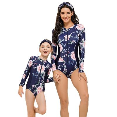 China New Anti-UV Swimwear Fashion Outfits Mom and Girl Children's Floral Print Zipper Swimsuit Swimwear Women One-Piece Swimwear for sale