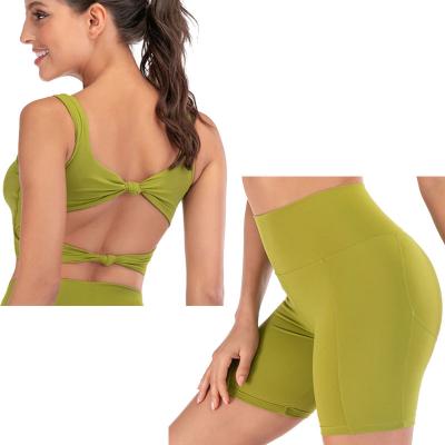 China Women's Breathable Short 2 Piece Sets Butt Crac! crack! Fitness Shorts And Lift Up Sports Bra Biker Shorts Active Fitness Set Yoga Wear Sets for sale