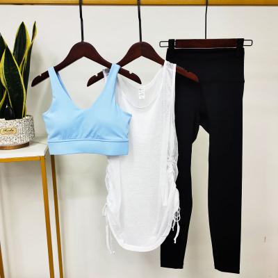 China Breathable Women 3 Piece Spring Tank Top Sports Bra Gaiters Sets 3pcs Women Yoga Set Female Spring Yoga Sets Yoga Sport Wear for sale