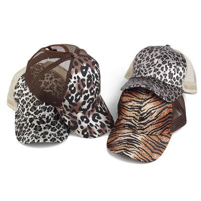 China 2021 COMMON Fashion Ponytail Hats Mesh Ponytail Cap Baseball Cap Mesh Hat Women Black Leopard Baseball Cap for sale