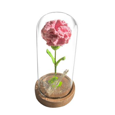 China Longlife Hand-woven rose wool crochet sunflower graduation season simulation fairy flower glass cover for sale