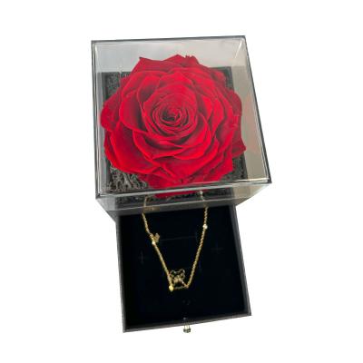 China Longlife Christmas Gift Girlfriend Preserved Flowers Gift Box Rose Necklace Valentine's Day Forever Love Gift Box for sale