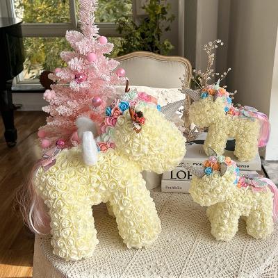 China Longlife Artificial flower Unicorn PE foam rose bear to send girlfriend birthday Valentine gift eternal flower for sale