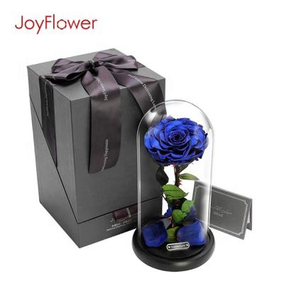 China Wedding  everlasting roses preserved roses dark blue color flowers in dome glass valentine   Birthday gift   Christmas Present for sale