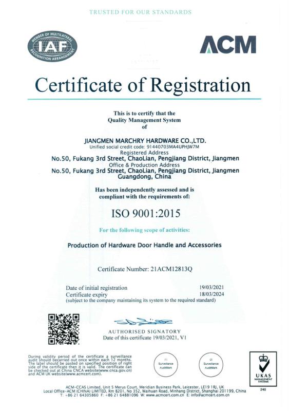 ISO9001 - Jiangmen Marchry Hardware Co., Ltd.