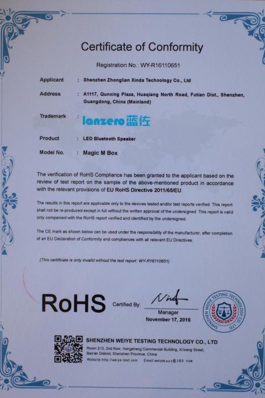 RoHS - Shenzhen Zhonglian Xinda Technology Co., Ltd.