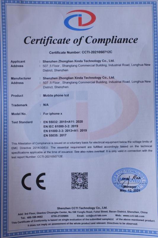 CE - Shenzhen Zhonglian Xinda Technology Co., Ltd.