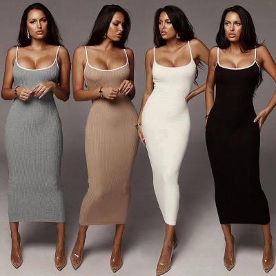 China Anti-Wrinkle Free Sample OEM ODM Customize Slim Ribbed Hip Dress Women Long Bodycon Knitted Sexy Pink Midi Dress For Women for sale