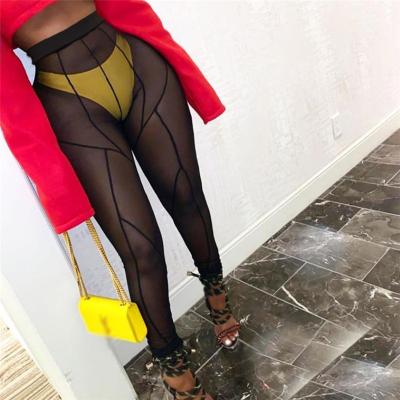 China New Summer Mesh See Through Skinny Female Antibacterial Street Mid Waist Pants Free Sample Women Body-training Gaiters for sale