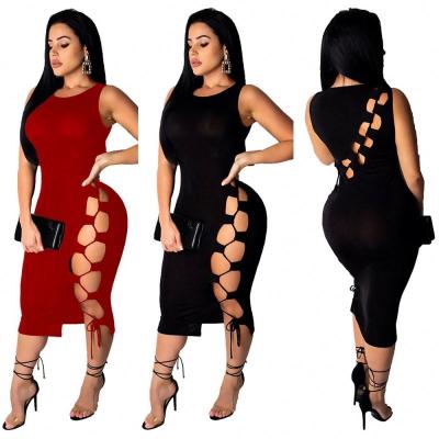 China Free Sample Viable Women's Sexy Bandage Midi Dress Sleeveless Wrap Dress Custom Clothes For Women Lady Hot Nighty Dress for sale