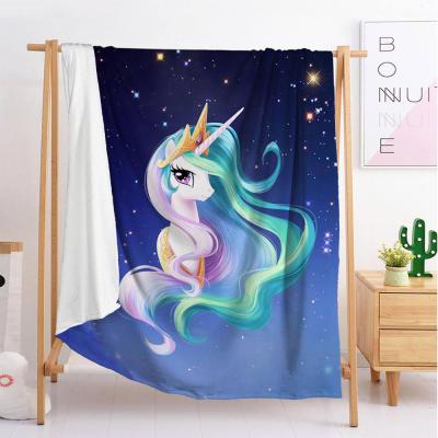 China PORTABLE High Quality 3d Digital Printing Unicorn Cartoon Custom Flannel Coral Velvet Leisure Blanket for sale