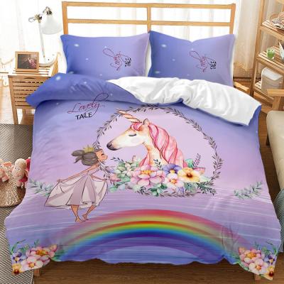 China Bedding Set 3d Viable Cartoon Unicorn Wholesale Print Quilt Cover Fashion Down Comforter Cover for sale