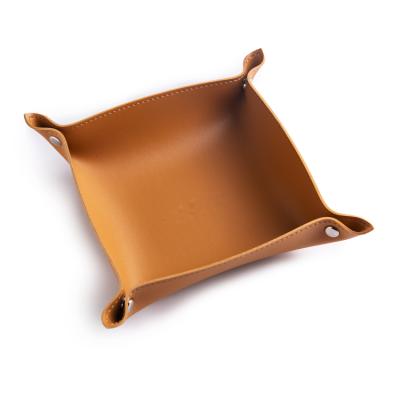 China Simple Useful Foldable Home Organization Storage Stocked Leather Tray for sale