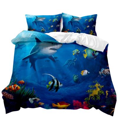 China Sustainable Ocean 3d Digital Printing Underwater World Pattern Design 3 Piece Set 4 Piece Whale Animal Bedding for sale