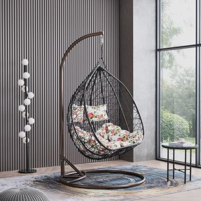 China Contemporary Luxury Patio Rattan Swing Chair Double Swing Easy Cleaning Chair With Stand for sale