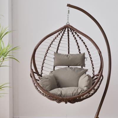 China Hot Sale Modern+Leisure Metal Frame Egg Seater Single Rattan Wicker Swing Chair With Cushions for sale