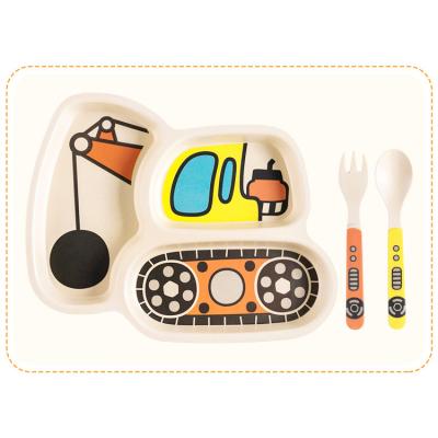 China Disposable Bamboo Fiber Dinnerware Set Biodegradable Healthy Dinnerware Set Kids Dish Fork Spoon 3 Set for sale