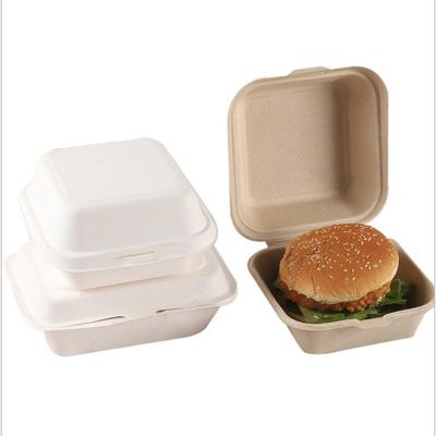 China Bagasse Microwavable Disposable Takeaway Food Packaging Box Hamburger Bento Pulp Sugar Cane Lunch Box Lunch Box for sale