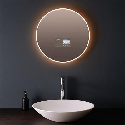 China Bright LED Lit Vanity Mirror Light Bathroom With Android System Blue Anti Fog Anti Water Bath Speaker Tth Magic Mirrors for sale